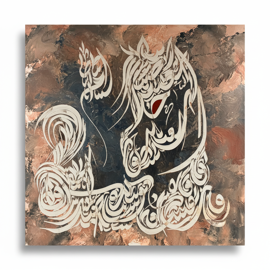 Arabic calligraphy square canvas art on white background with shadow, no frame – product shot