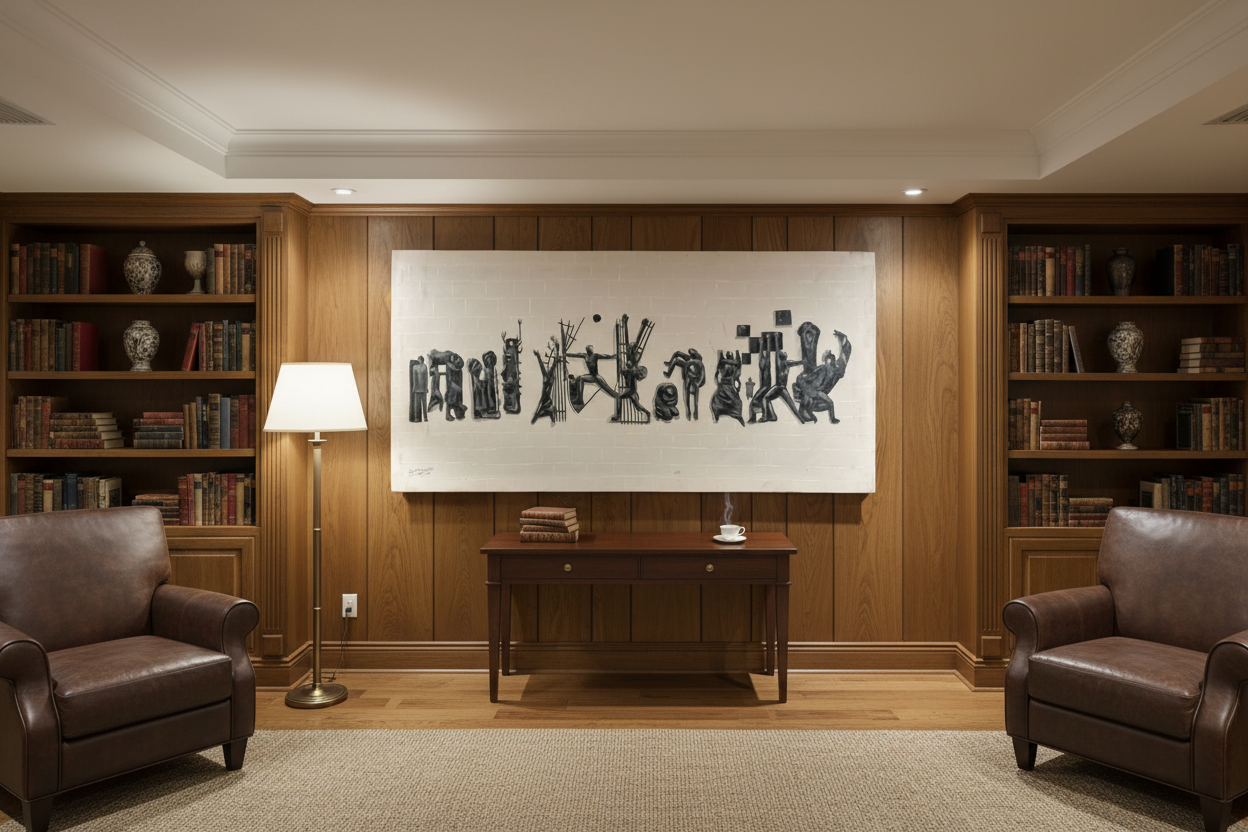 Tahrir Square painting in elegant living room lounge – lifestyle interior view