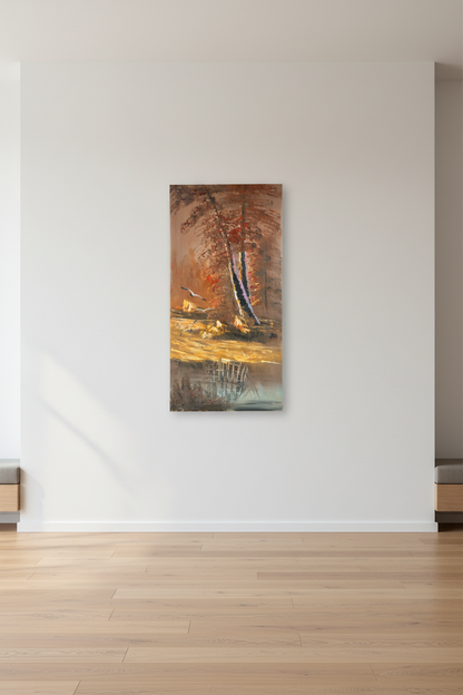 Autumn Forest Reflections oil painting on empty living room wall