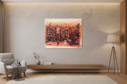 Arabian old city souk street scene heritage canvas art displayed in elegant room lifestyle photo
