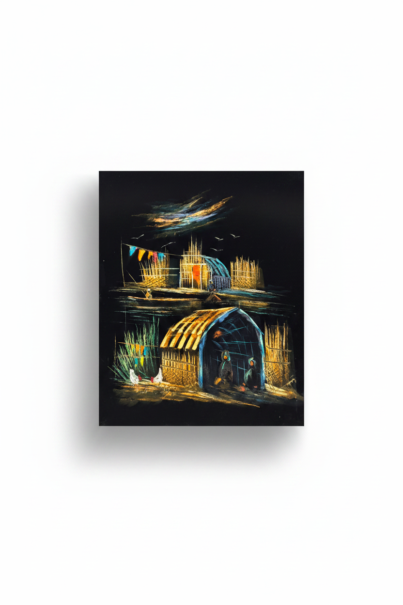 Middle Eastern marsh village canvas art on white background with shadow – 20x24 inches