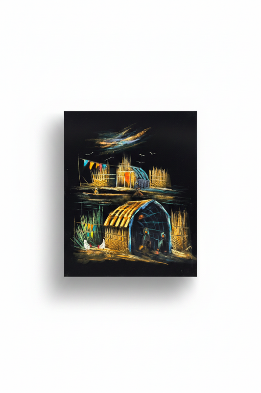 Middle Eastern marsh village canvas art on white background with shadow – 20x24 inches