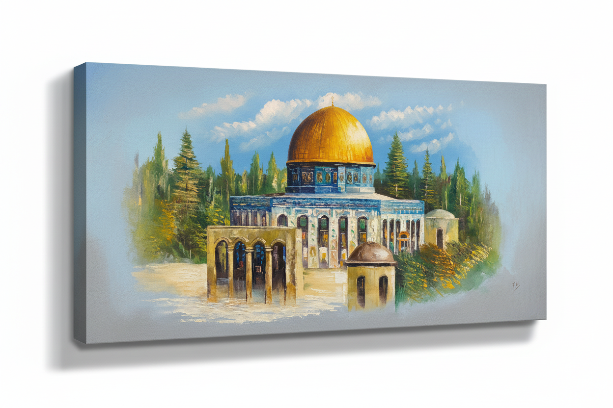 Al-Aqsa painting on white background with shadow – studio product shot