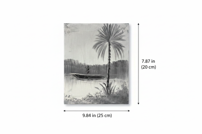 Dimension diagram showing 9.84 inch width and 7.87 inch height of the grey palm fisherman oil painting canvas