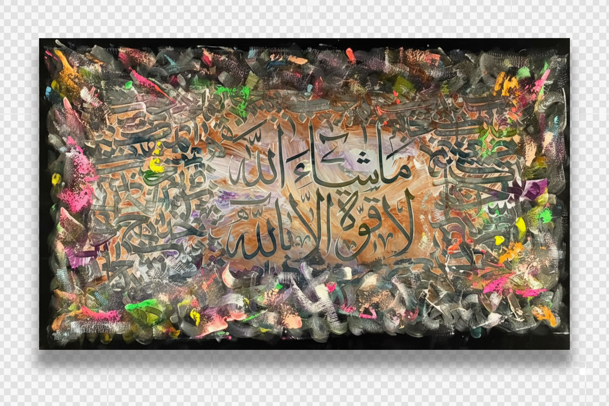 Masha Allah La Quwwata Illa Billah 3D resin neon canvas isolated with drop shadow, no background