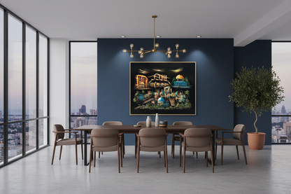 Holy Land Panorama oil painting displayed in a spacious open-plan dining area — 39.4 x 31.5 inch canvas wall art