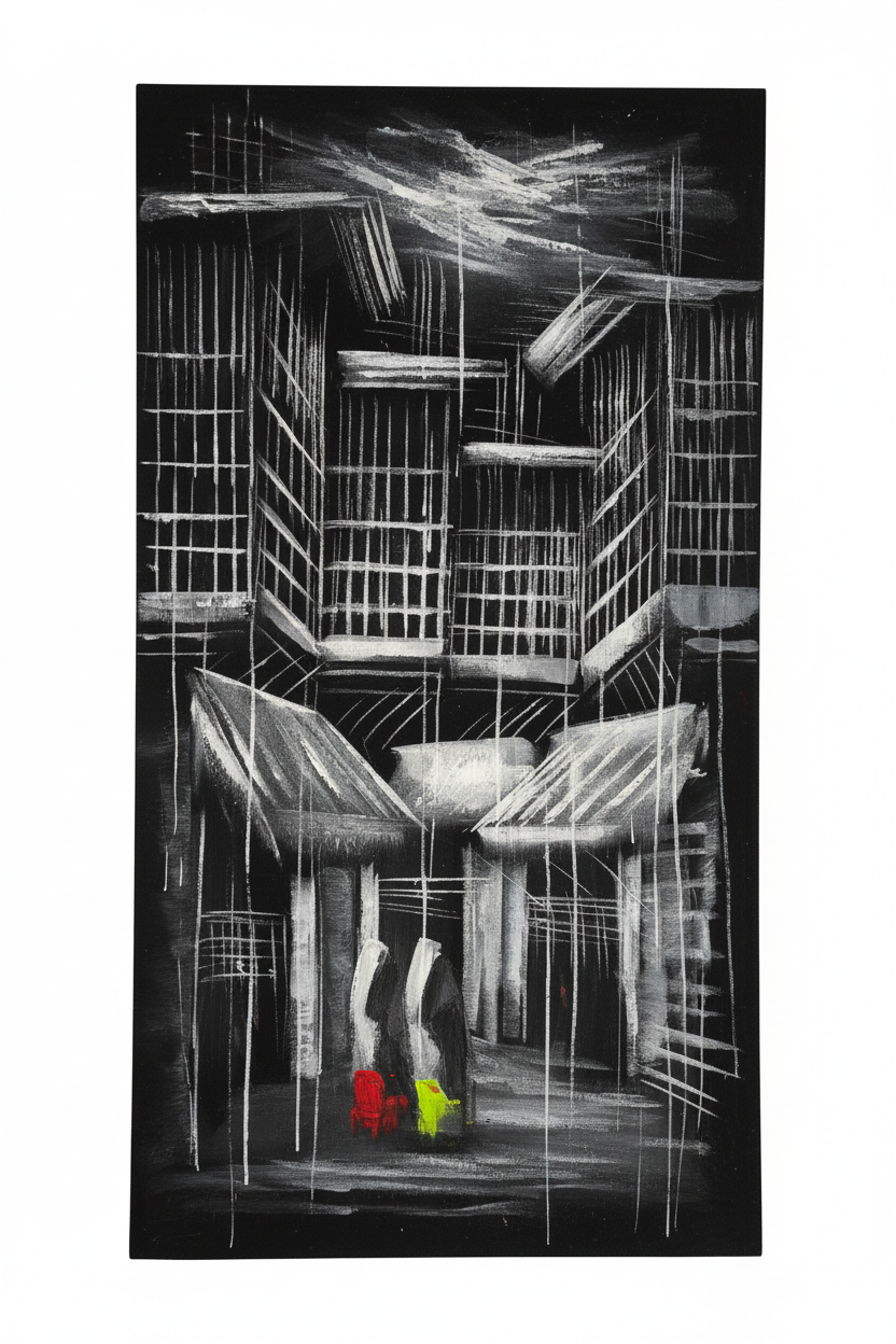 City Noir original oil painting on pure white background, no frame