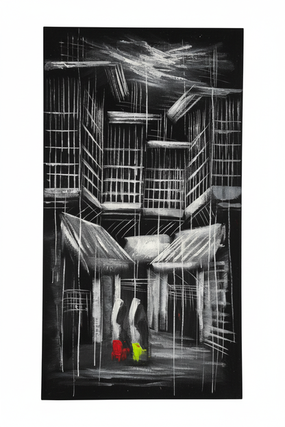 City Noir original oil painting on pure white background, no frame