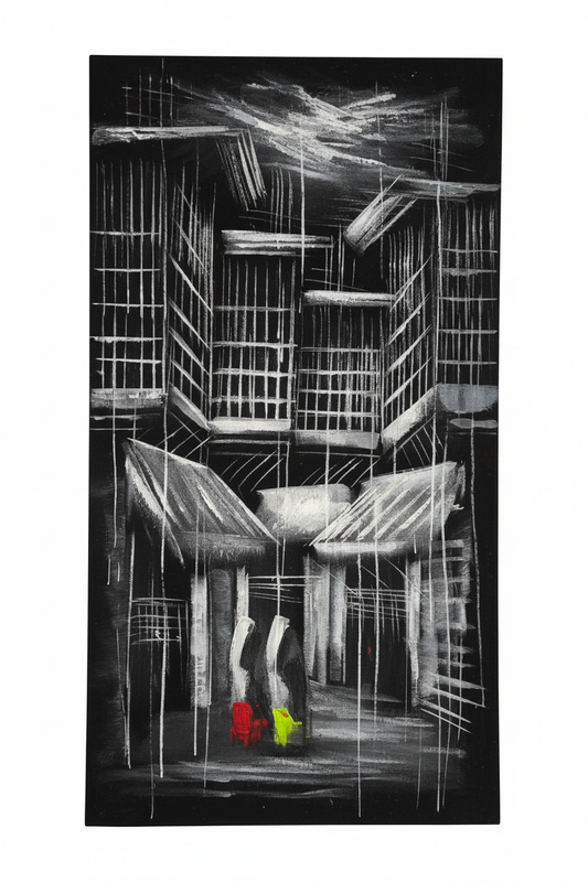 City Noir original oil painting on pure white background, no frame