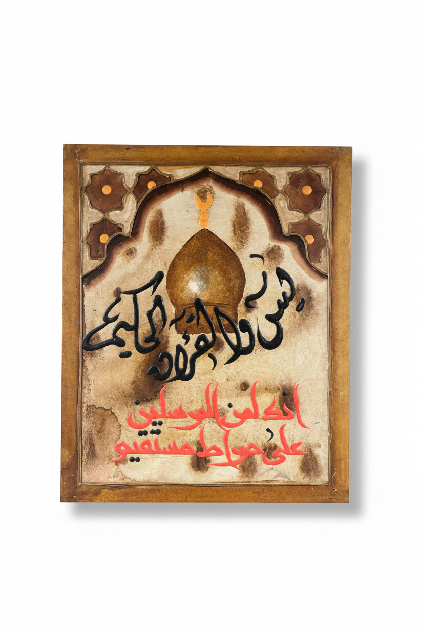 Huwa Al-Karim Ala Siratin Mustaqeem mosque dome calligraphy panel on white background with shadow – 19.69 x 15.75 inches