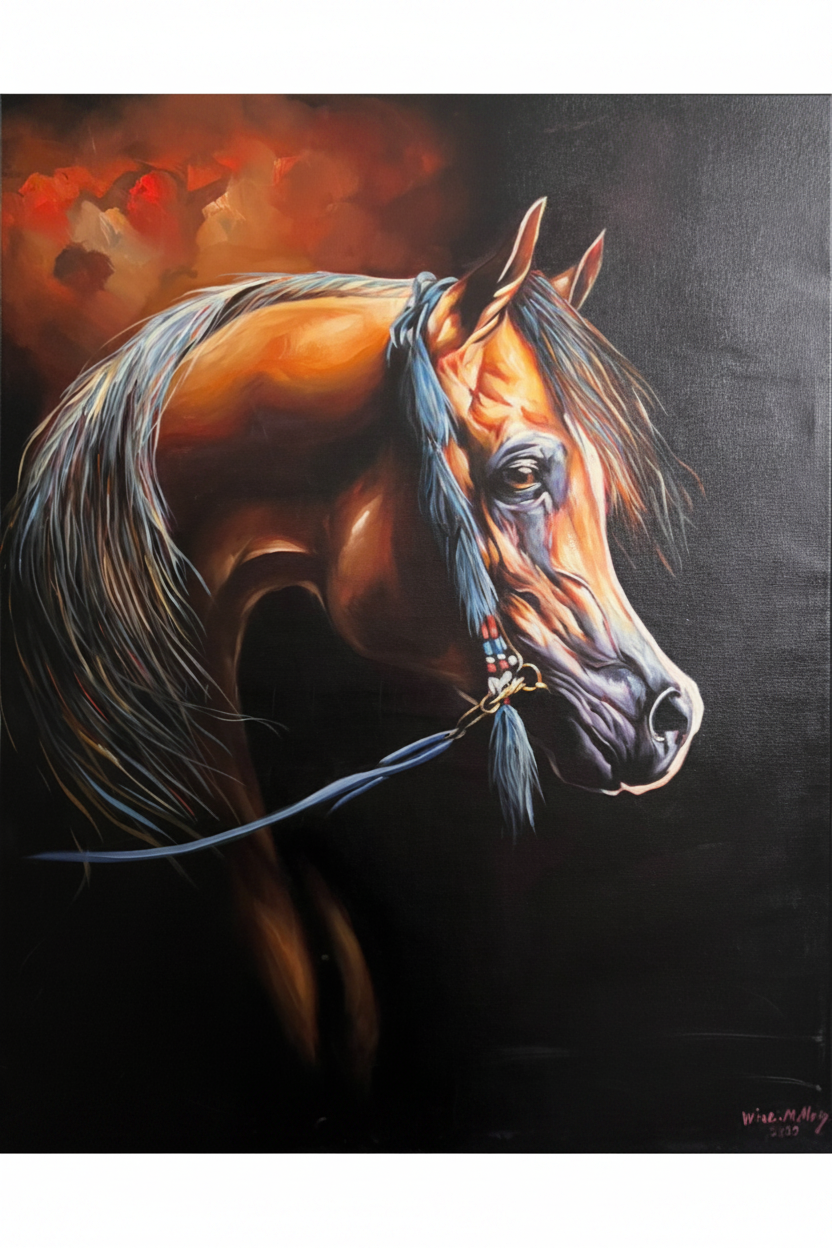 Arabian horse oil painting canvas dimensions 80cm x 100cm, 31.5 inches by 39.4 inches