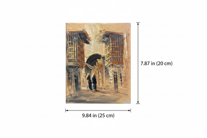 Dimension diagram showing 9.84 inch width and 7.87 inch height of the alleyway oil painting canvas