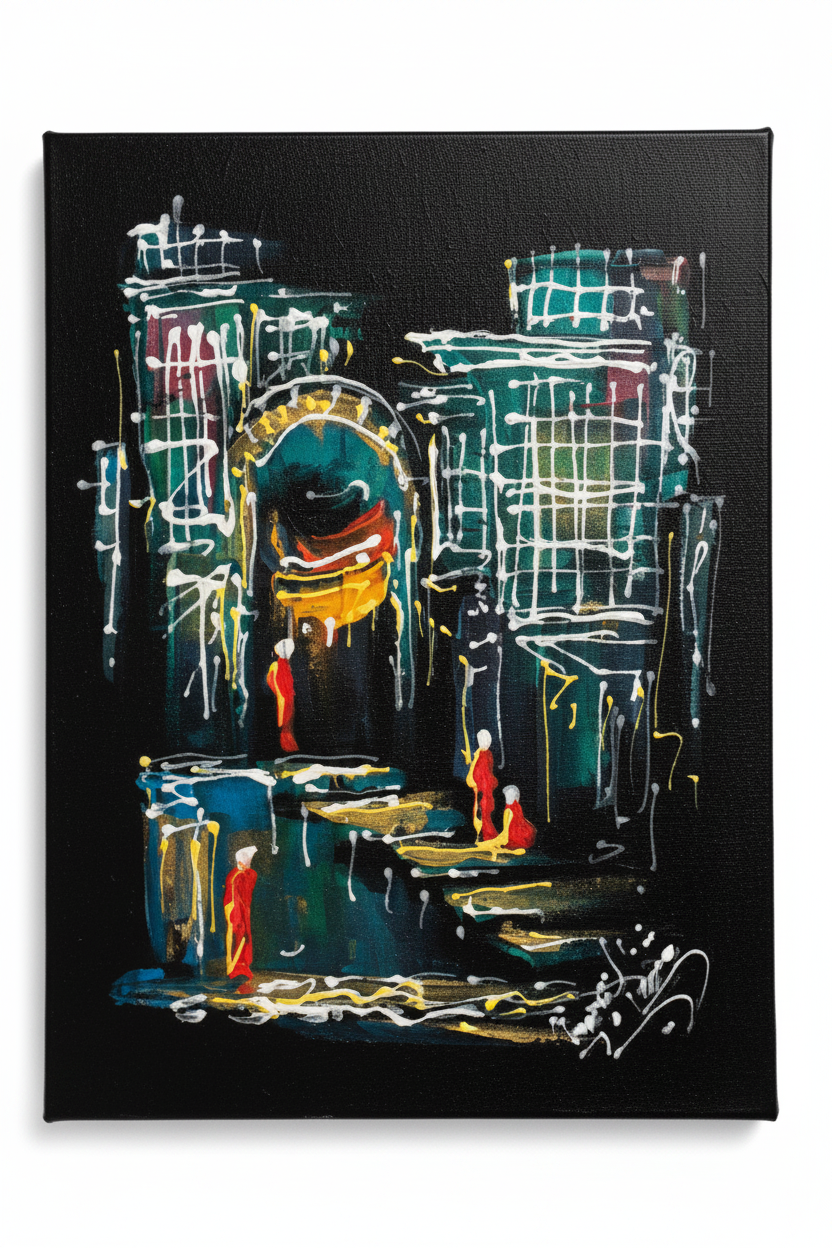 Ancient city gate night abstract heritage canvas art on white background product photo