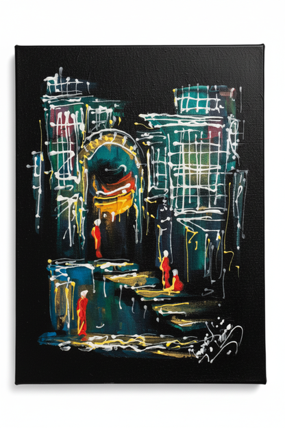 Ancient city gate night abstract heritage canvas art on white background product photo