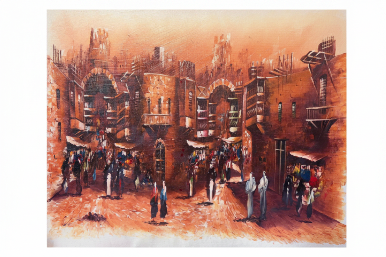 Arabian old city souk street scene heritage canvas art on white background product photo