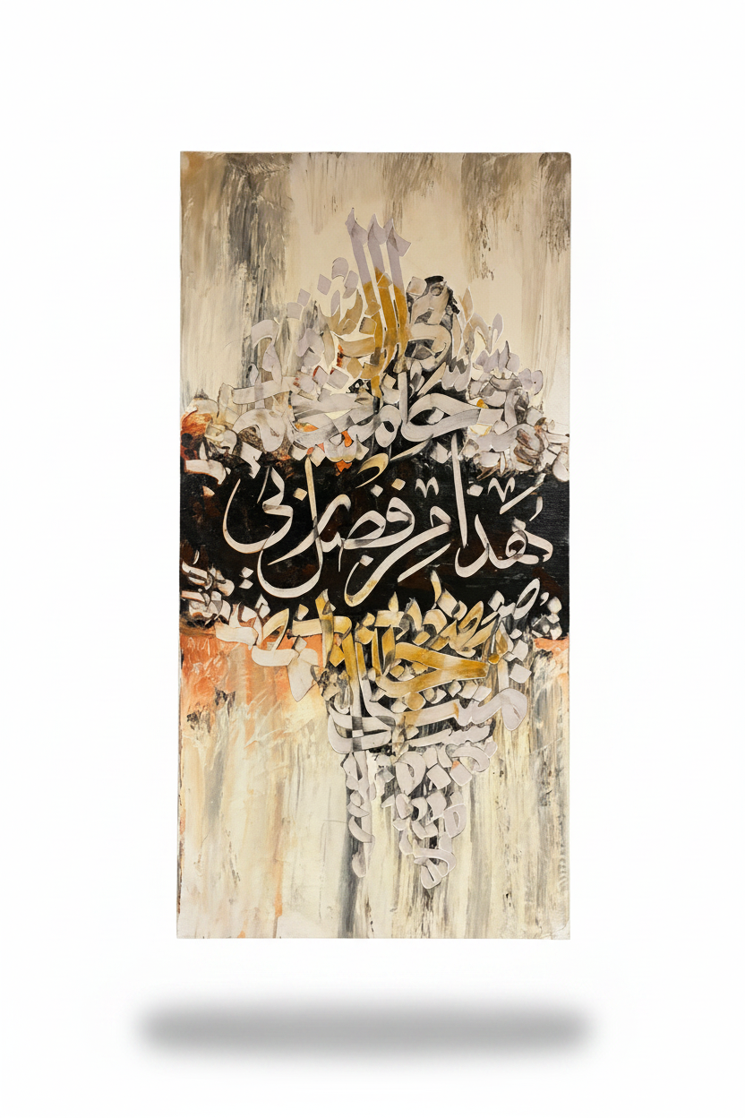 Hatha Min Fadli Rabbi Islamic calligraphy canvas art – solo product shot with drop shadow, white and clear background, no frame