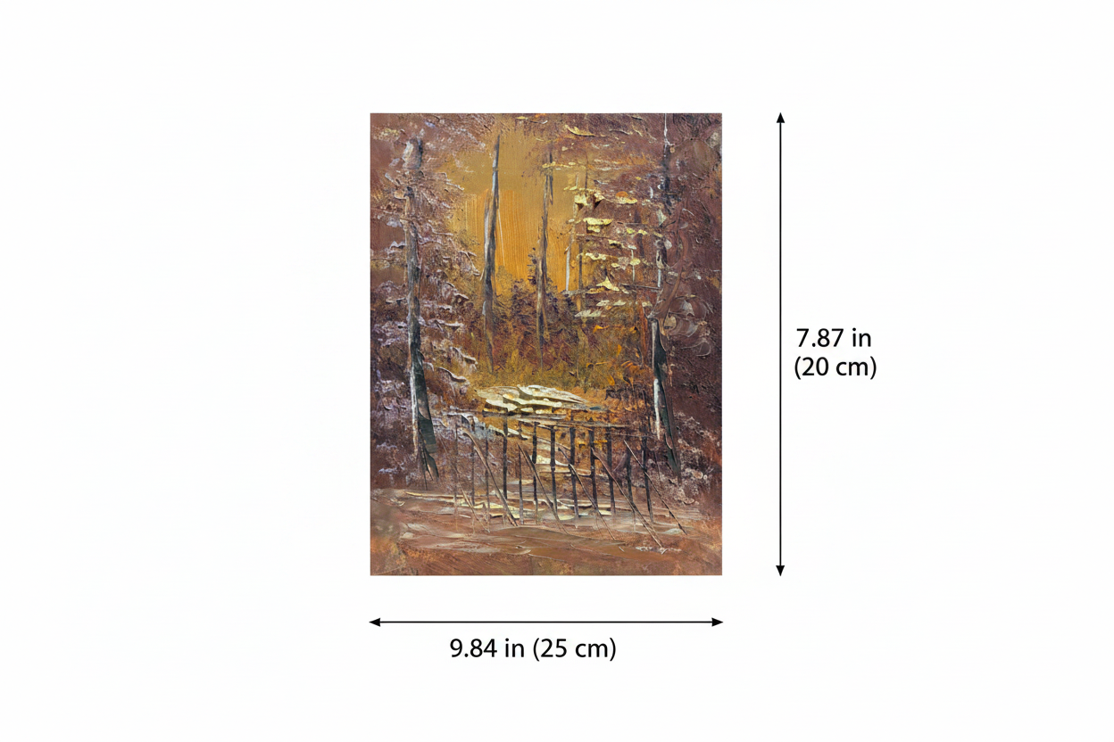 Dimension diagram showing 9.84 inch width and 7.87 inch height of the forest gate oil painting canvas