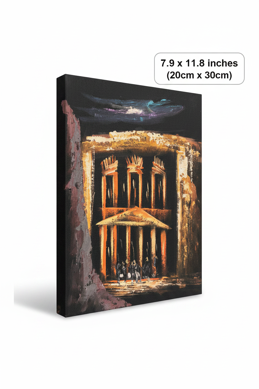 Petra at Night canvas art with size dimensions 7.9 x 11.8 inches