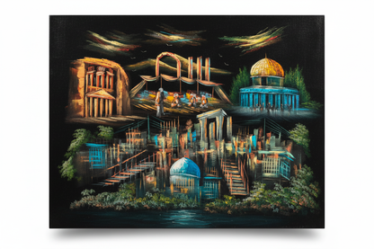 Holy Land Panorama original oil painting on white background with shadow — 39.4 x 31.5 inches canvas art