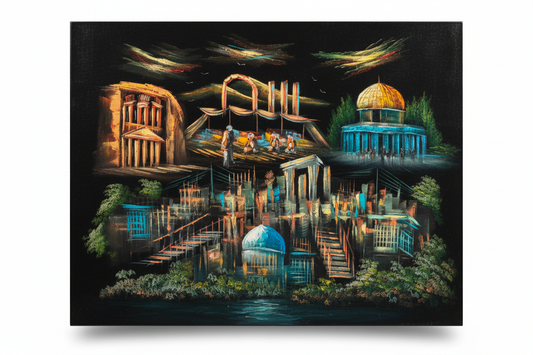 Holy Land Panorama original oil painting on white background with shadow — 39.4 x 31.5 inches canvas art