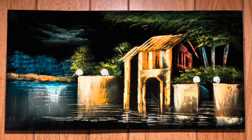Lantern House – Original Acrylic Waterfront Night Scene Painting