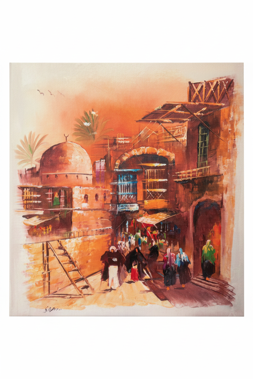 Arabian old city mosque souk entrance heritage canvas art on white background product photo