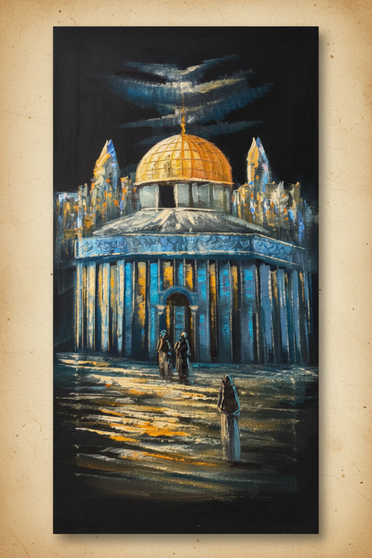 Dome of the Rock painting displayed on warm parchment cream wall