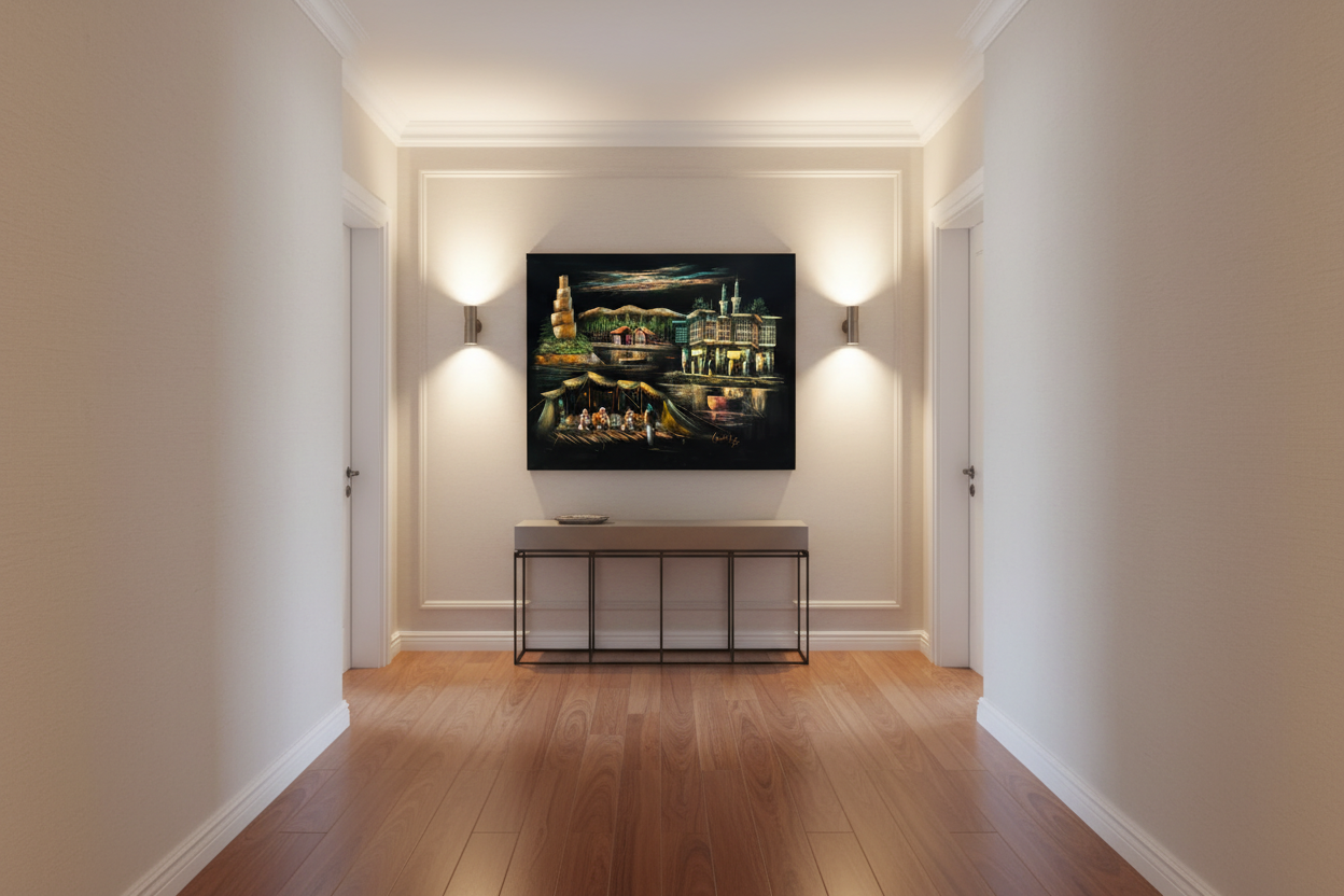 Samarra by Night oil painting displayed in an elegant hallway — 39.4 x 31.5 inch canvas wall art