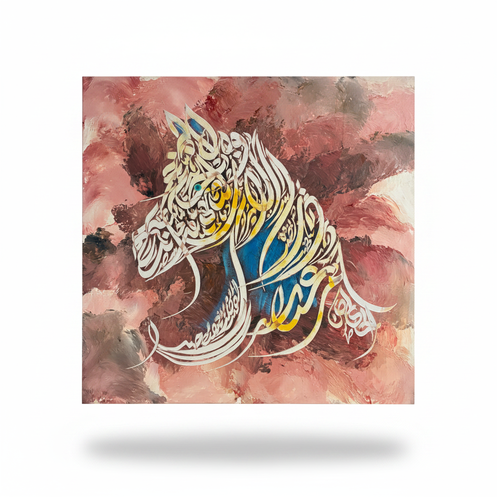 Arabic calligraphy square canvas art on white background with shadow, no frame – product shot