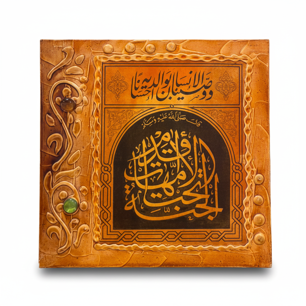 Islamic calligraphy ornate arch wall art on white background with shadow