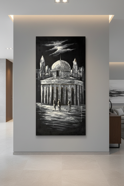 Sacred Sanctuary painting displayed in modern hallway interior setting