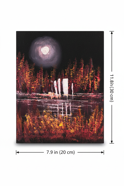 Purple moon autumn forest canvas art with dimensions 7.9 inches wide x 11.8 inches tall 20cm x 30cm
