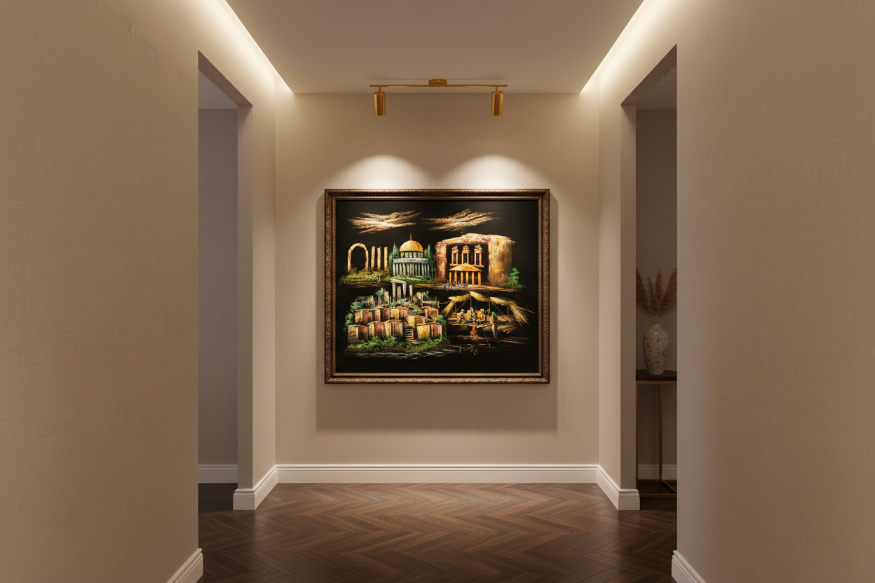 Four Wonders of the Holy Land oil painting displayed in an elegant hallway — 39.4 x 31.5 inch canvas wall art