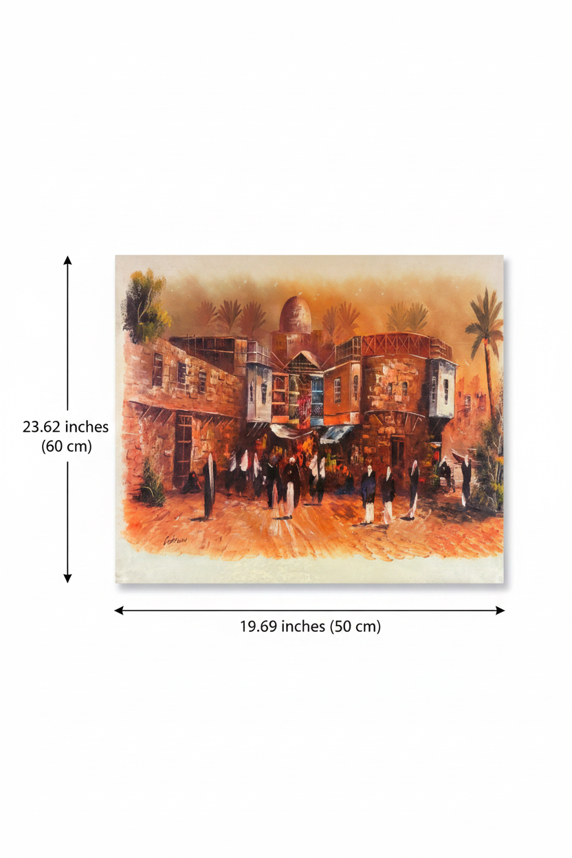 Dimension diagram showing painting size: 19.69 inches wide by 23.62 inches tall (50cm x 60cm)