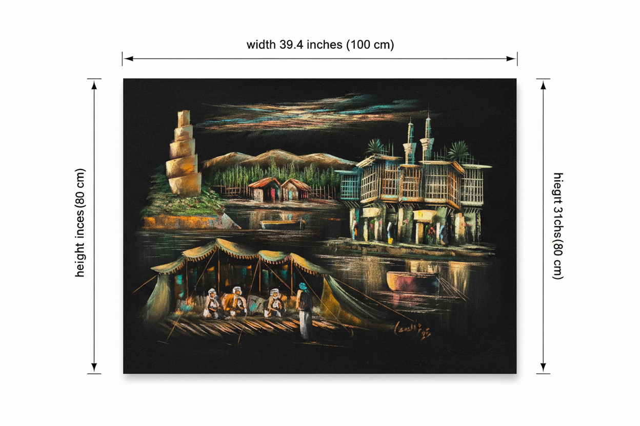 Dimension diagram for Samarra by Night oil painting — 39.4 inches wide by 31.5 inches tall (100cm x 80cm)