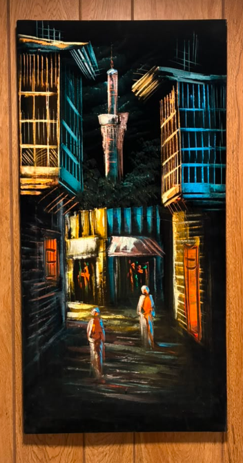 Minaret Alley at Night – Original Oil Painting on Canvas