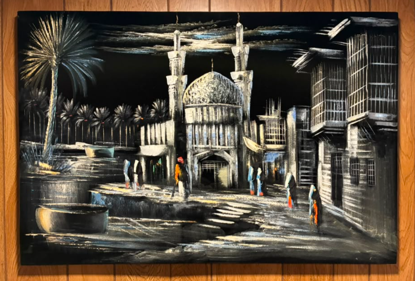 Islamic Mosque Night Scene Canvas Wall Art | Middle East Heritage Print 23.6" × 35.4"