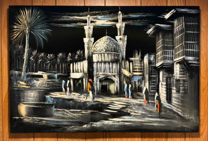Islamic Mosque Night Scene Canvas Wall Art | Middle East Heritage Print 23.6" × 35.4"