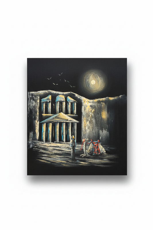 Petra Treasury moonlit night scene canvas art on white background with drop shadow – 20x24 inches product shot