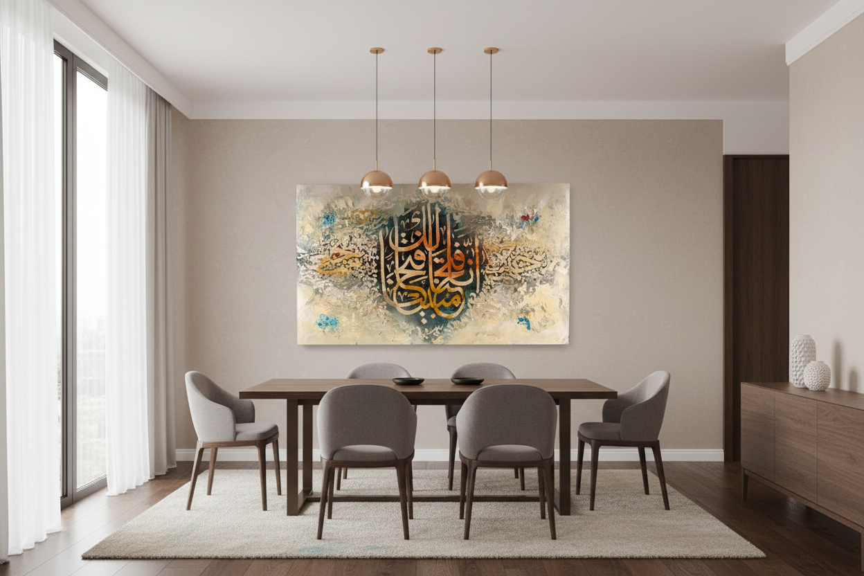 Inna Fatahna canvas displayed in open area dining room