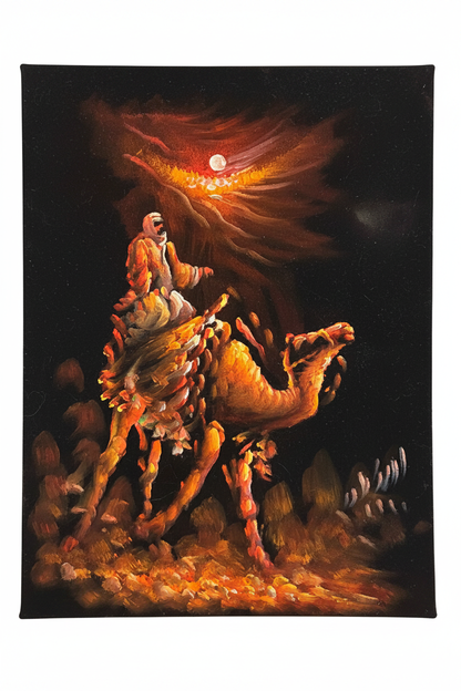 Bedouin camel rider desert moon Arabian heritage canvas art on white background product photo