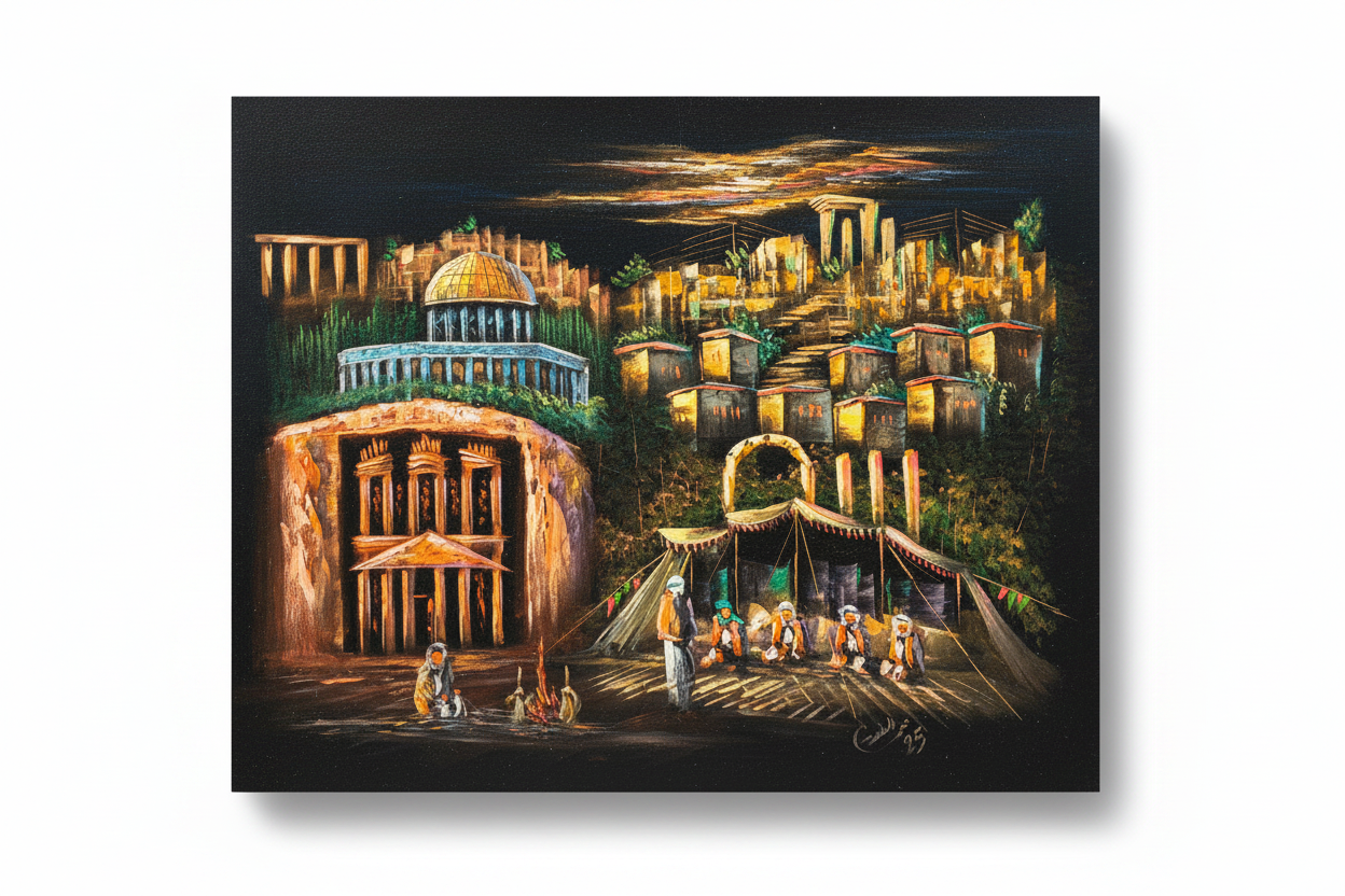Jerusalem Heritage Night original oil painting on white background with shadow — 39.4 x 31.5 inches canvas art