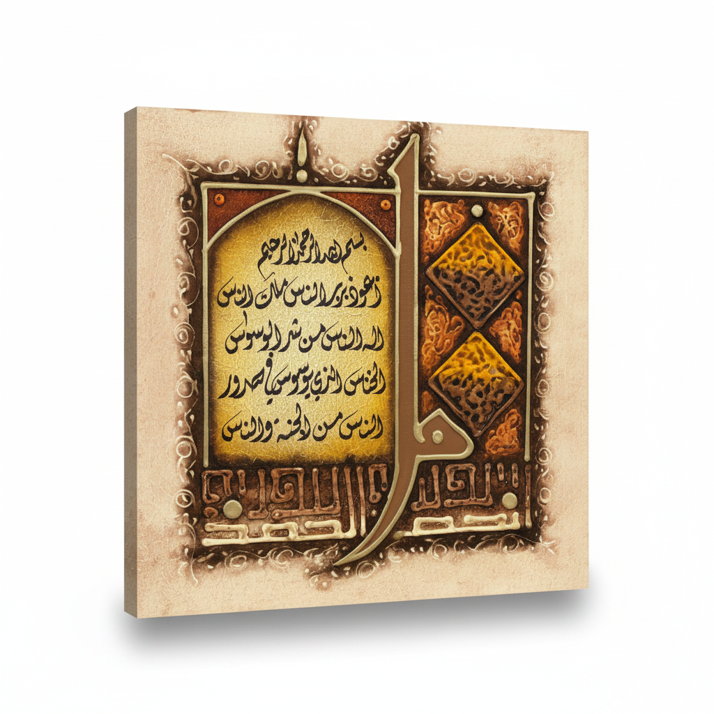 Surah Al-Nas canvas wall art on white background with shadow