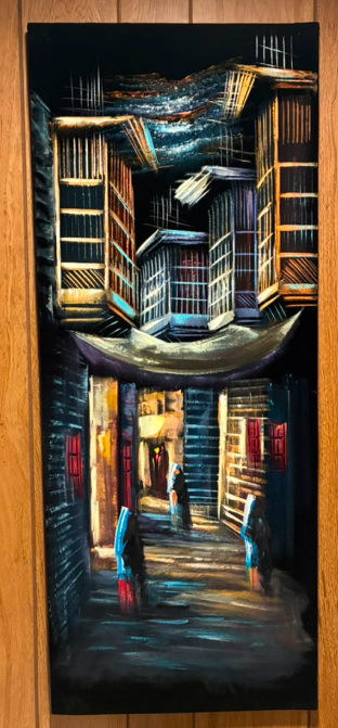 Old City Alley at Night – Original Oil Painting on Canvas