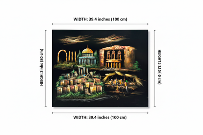 Dimension diagram for Four Wonders of the Holy Land oil painting — 39.4 inches wide by 31.5 inches tall (100cm x 80cm)
