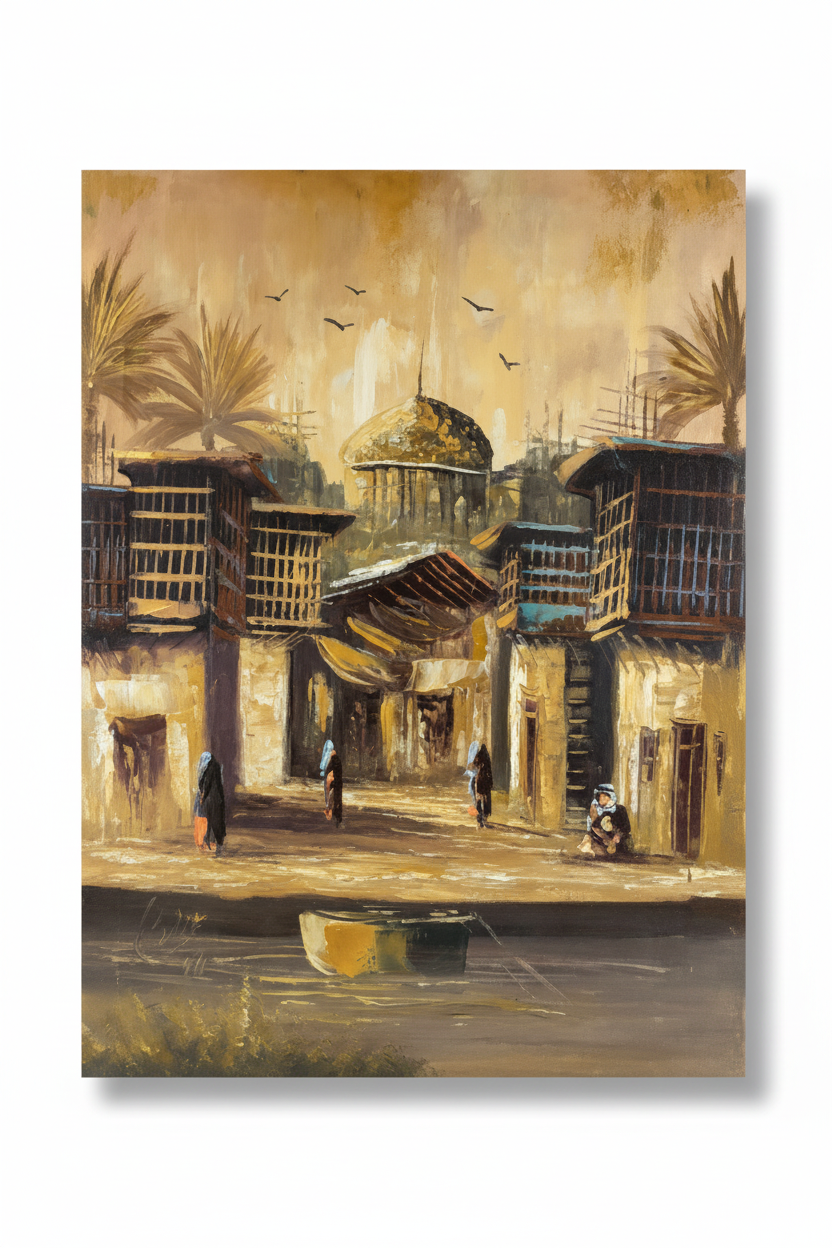 Original oil painting isolated on white background with soft drop shadow, no frame