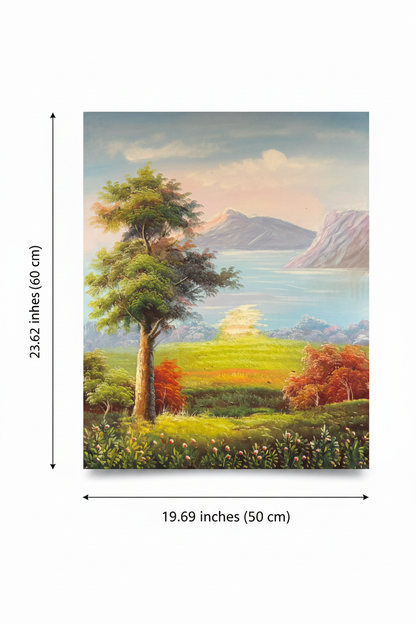 Dimension diagram showing painting size 19.69 inches wide by 23.62 inches tall on white background