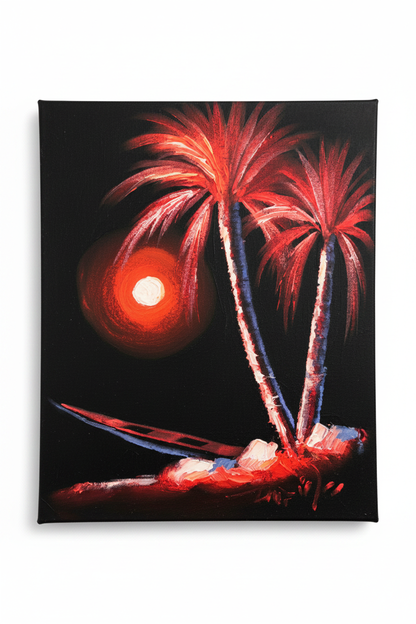 Crimson palms under the moon exotic night canvas art on white background product photo
