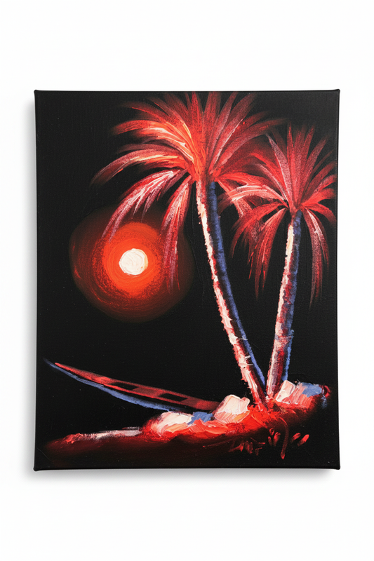 Crimson palms under the moon exotic night canvas art on white background product photo