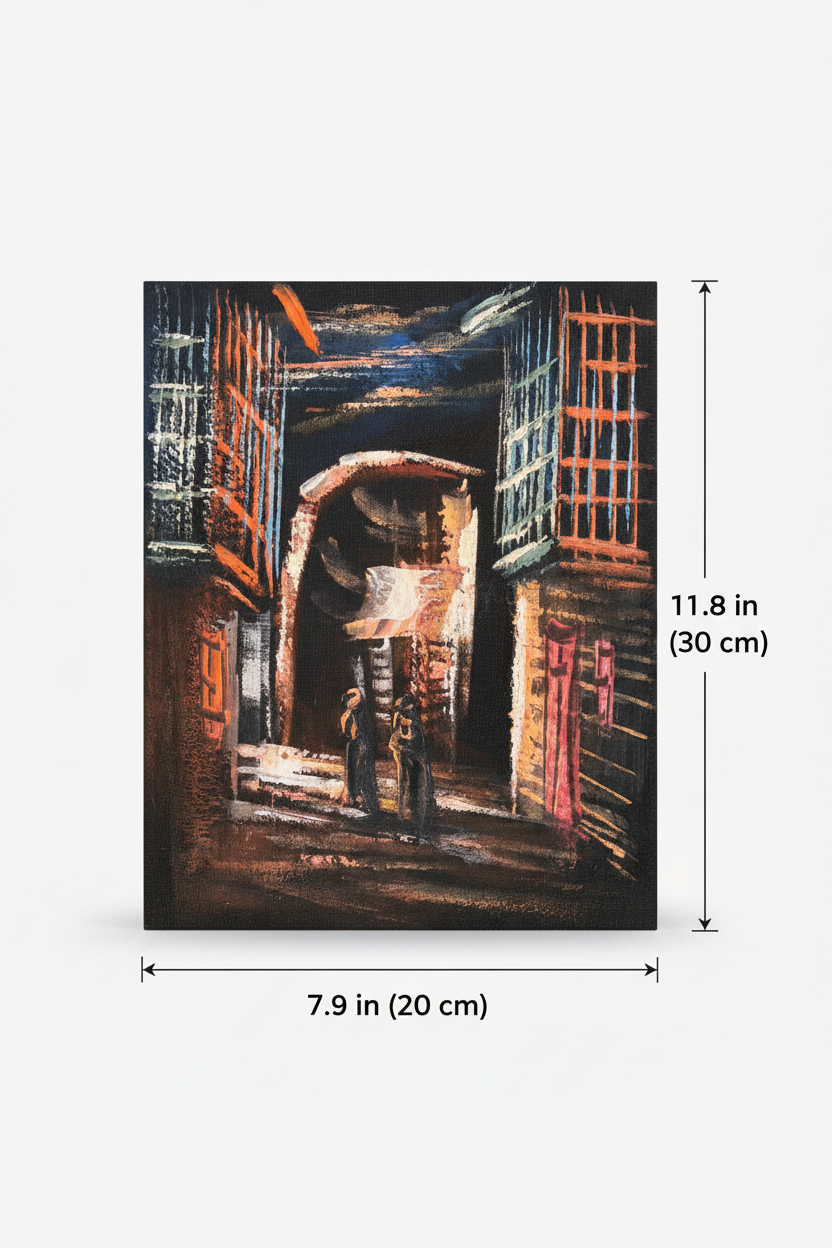 Moonlit archway canvas art with dimensions 7.9 inches wide x 11.8 inches tall 20cm x 30cm